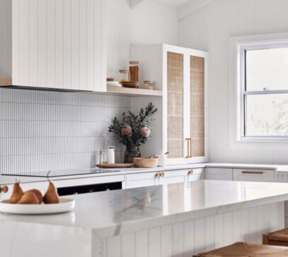 Custom kitchen in Perth with white wood and marble benchtops