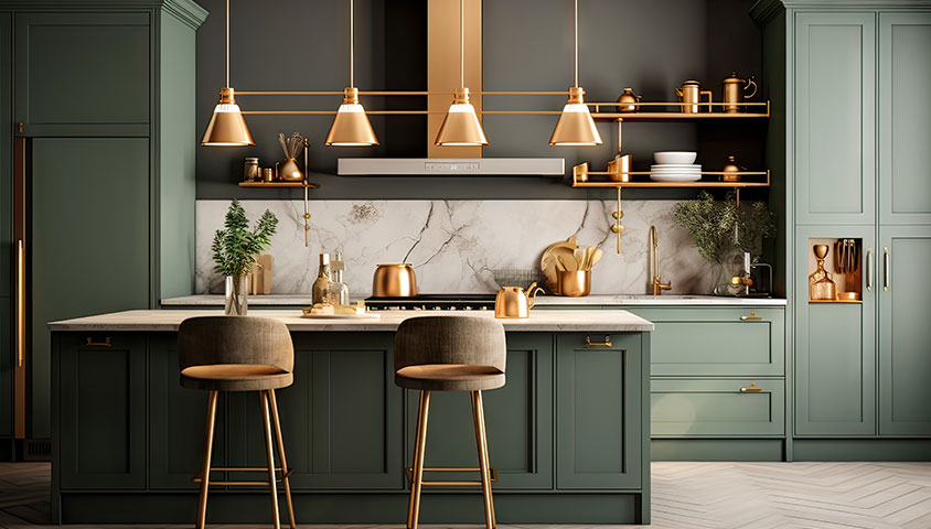 Green kitchen after a kitchen renovation